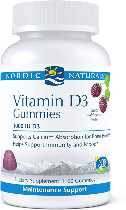 Nordic Naturals Pro Vitamin D3 Gummies, Wild Berry - 60 Gummies - 1000 IU Vitamin D3 - Great Taste - Healthy Bones, Mood & Immune System Function - Non-GMO - 60 Servings