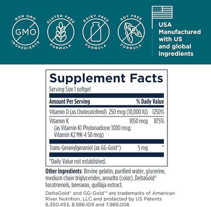 Designs for Health D-Evail 10K - 10,000 IU Vitamin D Supplement with Vitamin K (K1, K2 as MK-4) + GG - Bone, Cardiovascular + Immune Support - Improved Bioavailability Vitamin D3 (60 Softgels)