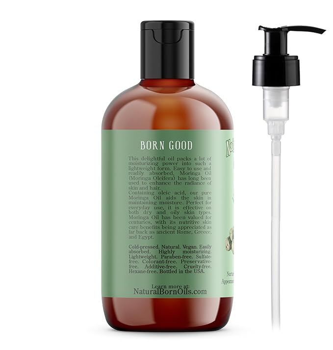 Natural Born Oils Moringa Oil, 16oz, Organic, Cold-Pressed, Nutrient-Rich, Excellent for Soft Skin, Healthy Hair