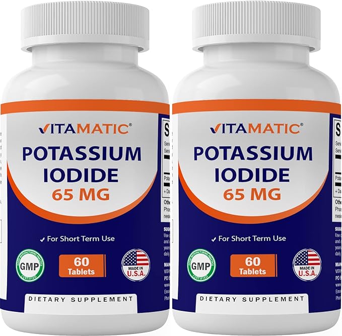 Vitamatic Potassium Iodide 65 mg per Serving - 60 Tablets - Thyroid Support - KI Pills (60 Count (Pack of 2))