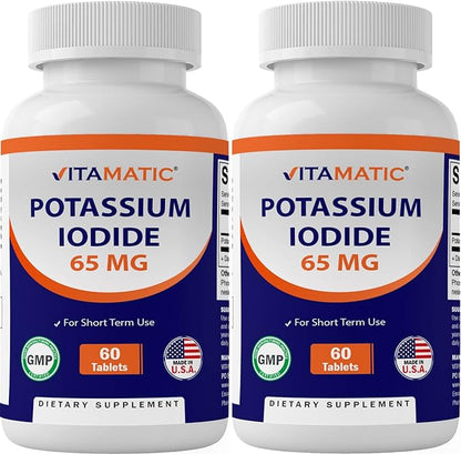 Vitamatic Potassium Iodide 65 mg per Serving - 60 Tablets - Thyroid Support - KI Pills (60 Count (Pack of 2))