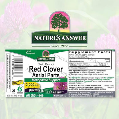 Nature's Answer Alcohol-Free Red Clover Extract Supplement, 1-Fluid Ounce | Natural Mood Support | Hormone Balance for Women | Menopausal Support