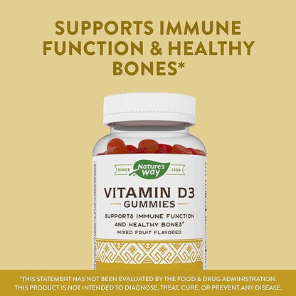 Nature's Way Vitamin D3 Gummies, Supports Immune and Bone Health*, 2000 IU (50 mcg) per 2-gummy Serving, Mixed Fruit Flavored, 120 Gummies (Packaging May Vary)