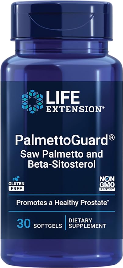 Life Extension PalmettoGuard Saw Palmetto & Beta-Sitosterol – Supports Healthy Prostate Function & Hormone Metabolism Health – Supplements for Men - Gluten-Free, Non-GMO – 30 softgels