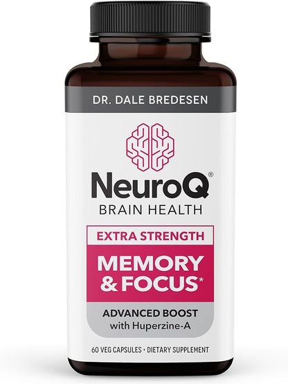 NeuroQ Memory & Focus Extra Strength - Boosts Cognitive Performance & Brain Function - Supports Neuroprotection & Concentration - Huperzine A, Gotu Kola, Ginkgo, Coffee Fruit & Propolis - 60 Capsules