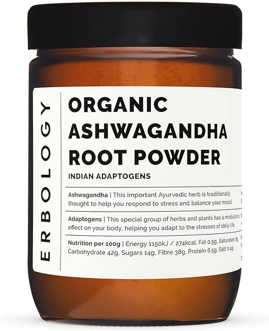 Erbology 100% Organic Ashwagandha Powder 7.8 oz - Sleep Aid - Straight from Farm - Raw, Vegan and Gluten-Free - Non-GMO - No Additives or Preservatives - Recyclable Glass Jar