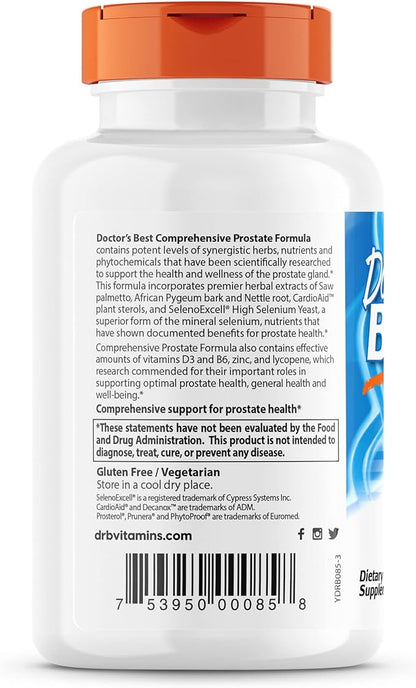 Doctor's Best Comprehensive Prostate Formula - Saw Palmetto, African Pygeum Bark, Nettle Root, CardioAid, & SelenoExcell - Prostate Support & Urinary Health, 120 Count