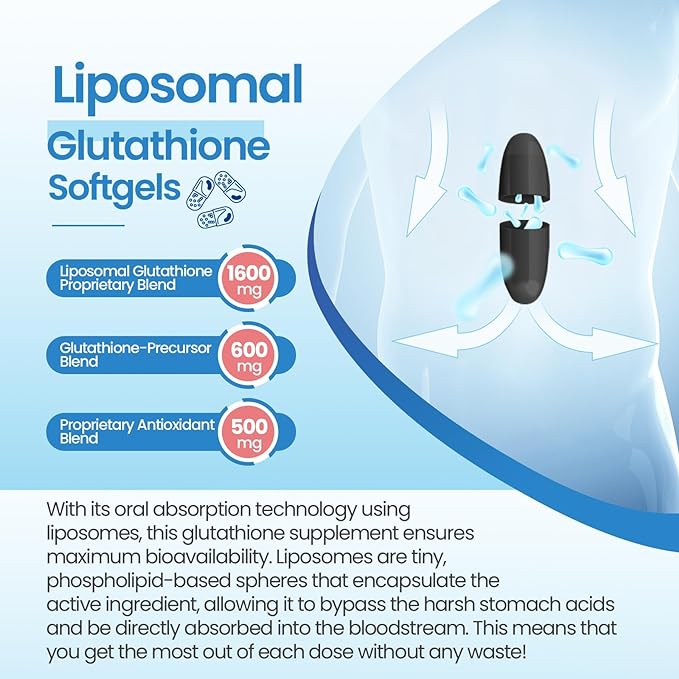 2700 MG Liposomal Glutathione Supplement, Max Absorption, Active Form L Glutathione reductase (GSH), with Hyaluronic Acid, Resveratrol, Powerful Antioxidant, Health Aging, 120 Softgels