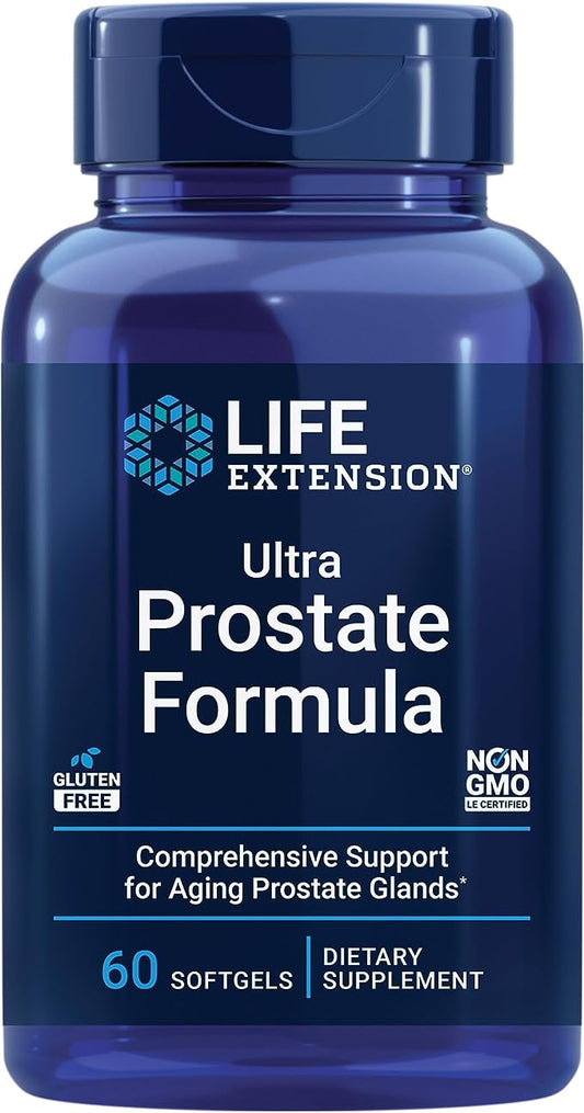 Life Extension Ultra Prostate Formula, saw palmetto for men, pygeum, stinging nettle root, lycopene, 11 nutrients for prostate function, non-GMO, gluten-free, 60 softgels