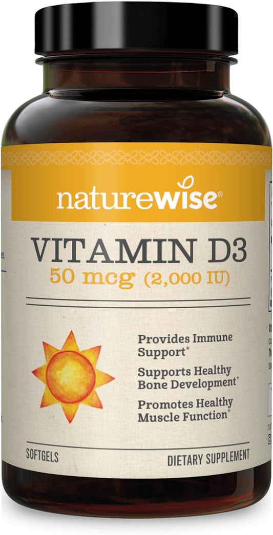 NatureWise Vitamin D3 2000iu (50 mcg) Healthy Muscle Function, and Immune Support, Non-GMO, Gluten Free in Cold-Pressed Olive Oil, Packaging Vary (Mini Softgel), 90 Count