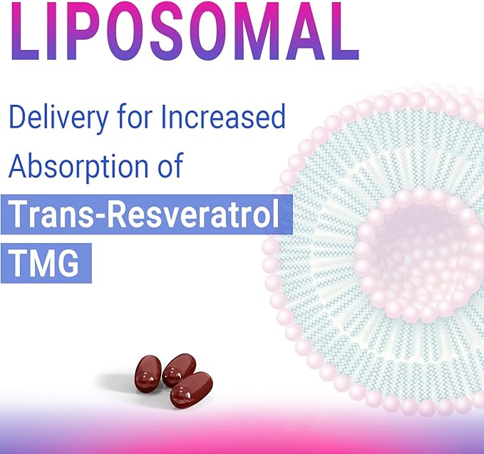 Liposomal 2200mg High Dose Softgel, Trans-Resveratrol 1700mg + TMG 500mg, Powerful Antioxidant for Anti-Aging, Skin Health, Cell Repair, NAD+ Level, Energy & Immune and Overall Health - 600 Softgels