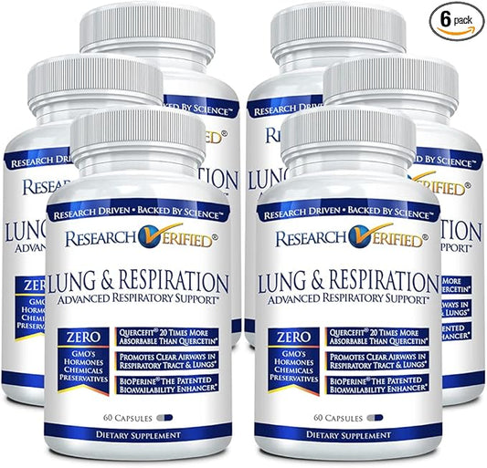 Research Verified Lung and Respiration - Seasonal Allergy and Sinus Support - Vitamin A, C & D, Quercetin, Nettle Leaf Extract - 360 Capsules - Made in The USA