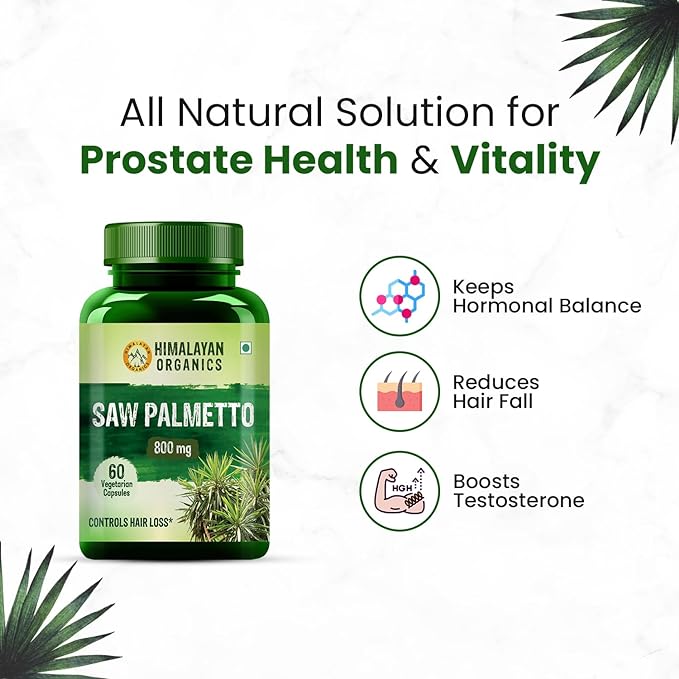 Organics Saw Palmetto Extract 800mg Supplement for Hair Growth | Support Prostate Health & Urinary Function | Good for Mens and Womens - 60 Veg Capsules