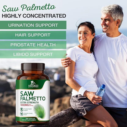 Saw Palmetto Extract Prostate Supplement - 1000 MG Saw Palmetto Supplement, Nature's Prostate Support Supplement for Men Health Support, Men's Prostate Urinary Health Support Supplement - 120 Capsules