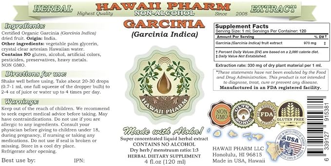 Pure Garcinia Alcohol-Free Liquid Extract, Organic Garcinia (Garcinia cambogia) Dried Fruit Glycerite 2 oz