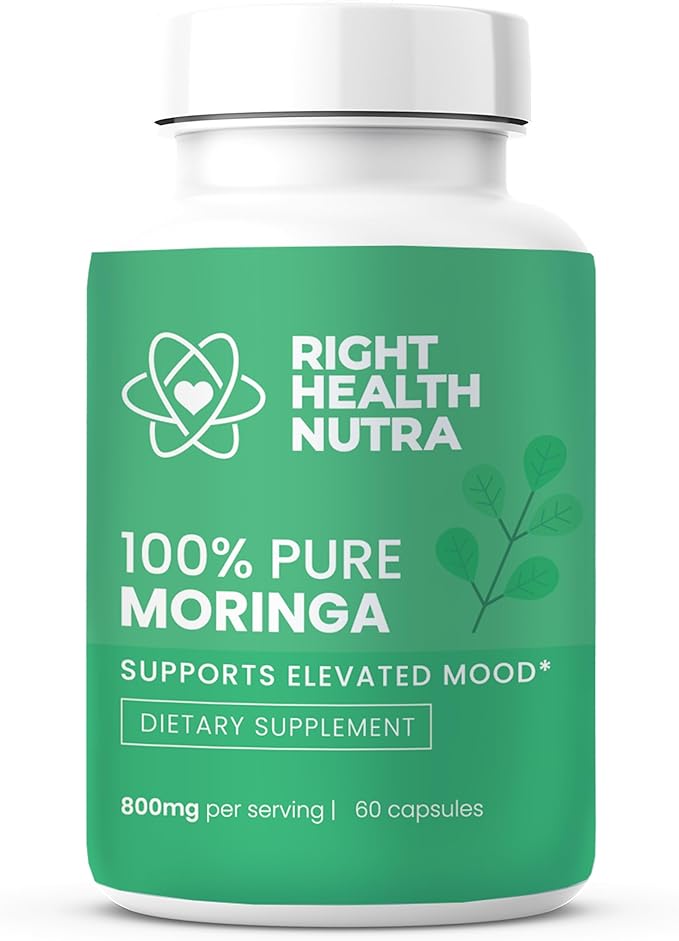 100% Pure Moringa 800mg - 60 Capsules - Dietary Supplement for Brighter Mood, Enhanced Concentration, and Fortified Memory - with Vitamins, Minerals, and Nourishing Nutrients