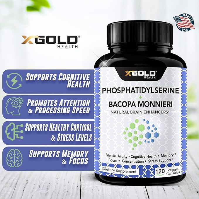 PhosphatidylSerine & Bacopa Monnieri 400 mg 2 in 1 Supplement - Natural Brain Enhancer/Nootropic for Enhanced Focus and Concentration, Memory Support, & Cognitive Function - 120 Vegetarian Capsules