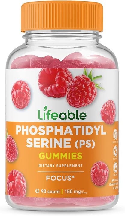 Lifeable PhosphatidylSerine (PS) Gummies – Great Tasting Natural Flavor Vitamin Supplements – Gluten Free, Vegetarian, GMO Free Chewable – for Focus and Memory – for Adults, Man, Women (90 Count)