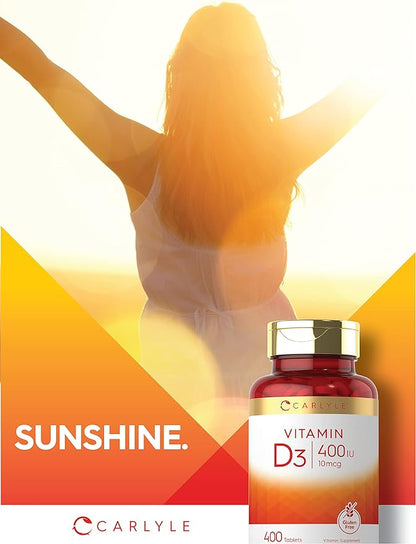 Carlyle Vitamin D3 | 400iu (10mcg) | 400 Tablets | Value Size | Vegetarian, Non-GMO, and Gluten Free Formula | Vitamin D Supplement