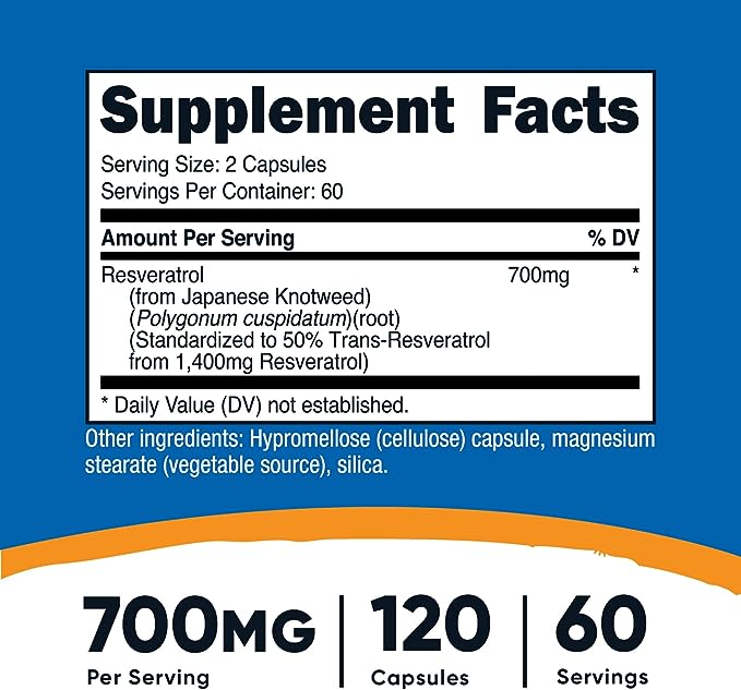 Nutricost Resveratrol 700mg, 120 Capsules - Vegan, Gluten Free, Non-GMO