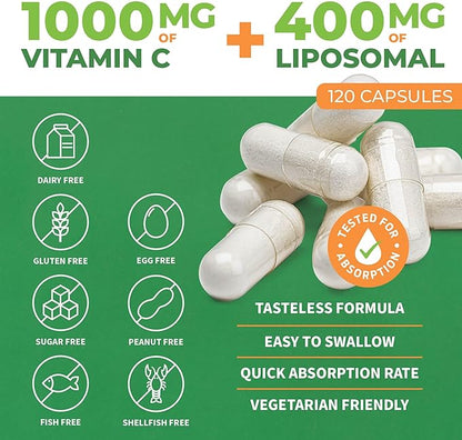 ForestLeaf Liposomal Vitamin C 1000mg Capsules - High Absorption Fat Soluble Vit C, Immune Booster with MCT Oil and Sunflower Lecithin, Powerful Antioxidant vitamin c Supplement, 120 Vegan Pills