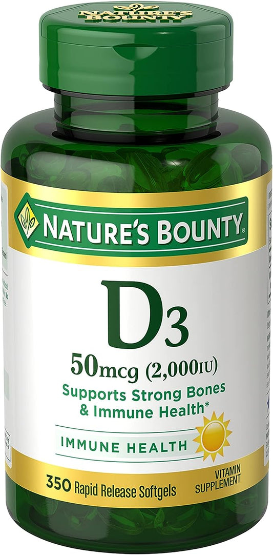 Nature's Bounty Vitamin D, Immune Support, Vitamin Supplement, 2000 IU, 50 mcg, Softgels, 350 Ct