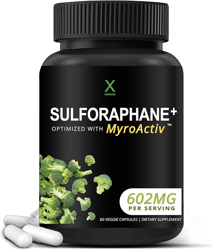 HUMANX Sulforaphane+ 602mg - USA Third Party Tested - Sulforaphane with Broccoli Seed Extract & Moringa - Supports Antioxidant Production, Detoxification, & Cellular Health - Broccoli Supplement