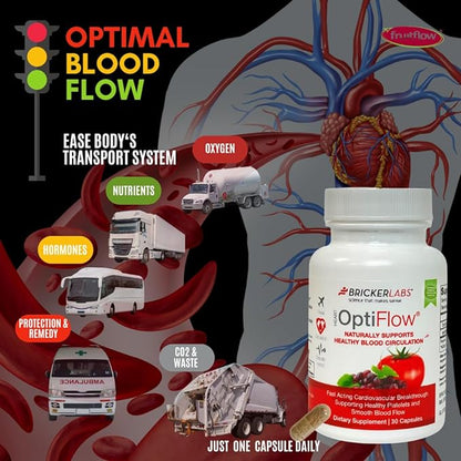 OptiFlow Blood Circulation Vitamins, Naturally Supports Healthy Blood Flow, Contains FruitFlow and resVida Trans resveratrol. Blood Optimizer Supplement 60 Capsules