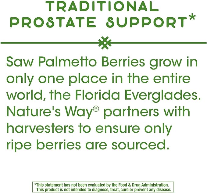 Nature's Way Saw Palmetto Berries, Traditional Prostate Health Support* for Men, 585mg, 180 Capsules