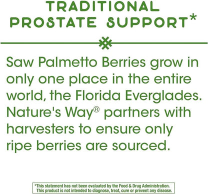 Nature's Way Saw Palmetto Berries, Traditional Prostate Health Support* for Men, 585mg, 180 Capsules