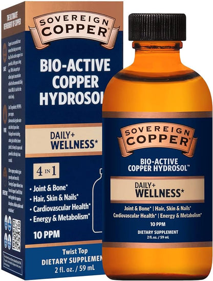 Bio-Active Copper Hydrosol, Daily+ 4-in-1 Wellness Supplement for Joint and Bone*, Hair, Skin and Nails*, Cardiovascular Health* and Energy and Metabolism Support*, 2oz