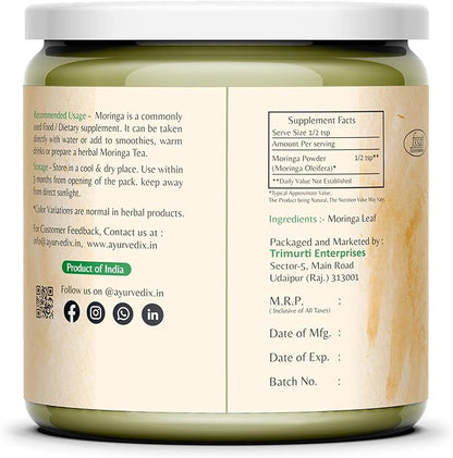 Organic Moringa Oleifera Leaf Powder for Hairs - Herbal Supplement Rich in Antioxidants and Immune Vitamin Natural Moringa Leaf Powder from India 5.29 Oz