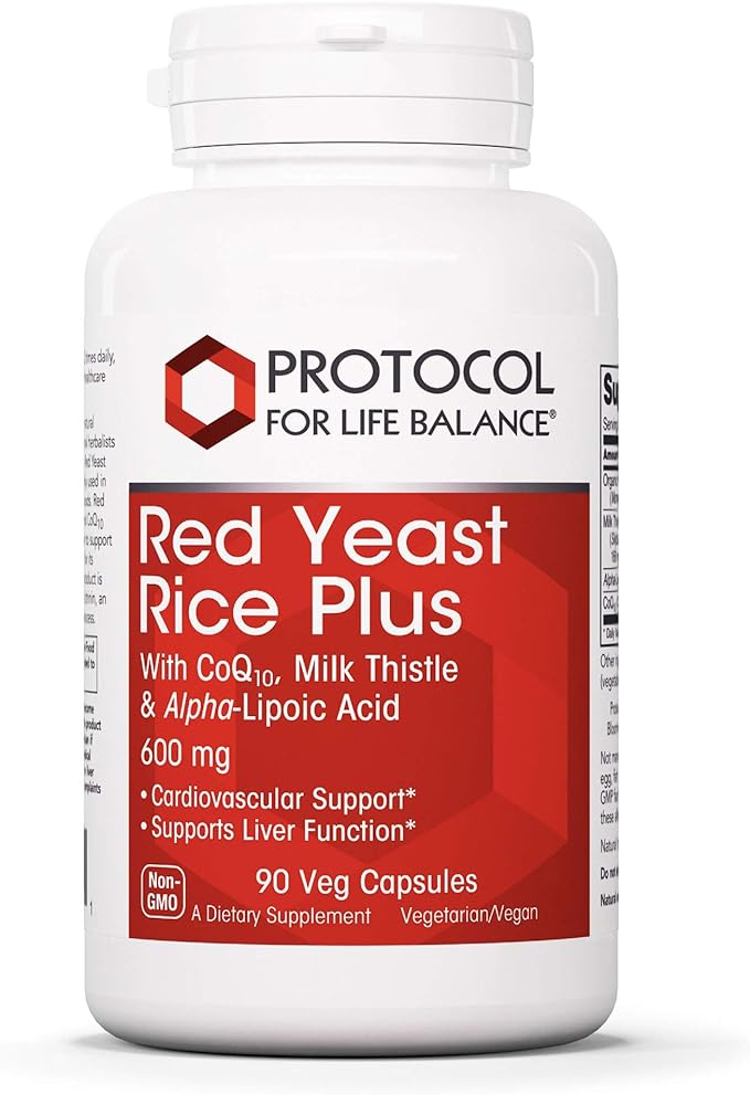 Protocol Red Yeast Rice Plus 600mg - ALA, CoQ10, Milk Thistle - Heart, Liver - 90 Veg Caps