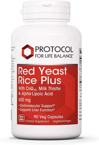 Protocol Red Yeast Rice Plus 600mg - ALA, CoQ10, Milk Thistle - Heart, Liver - 90 Veg Caps