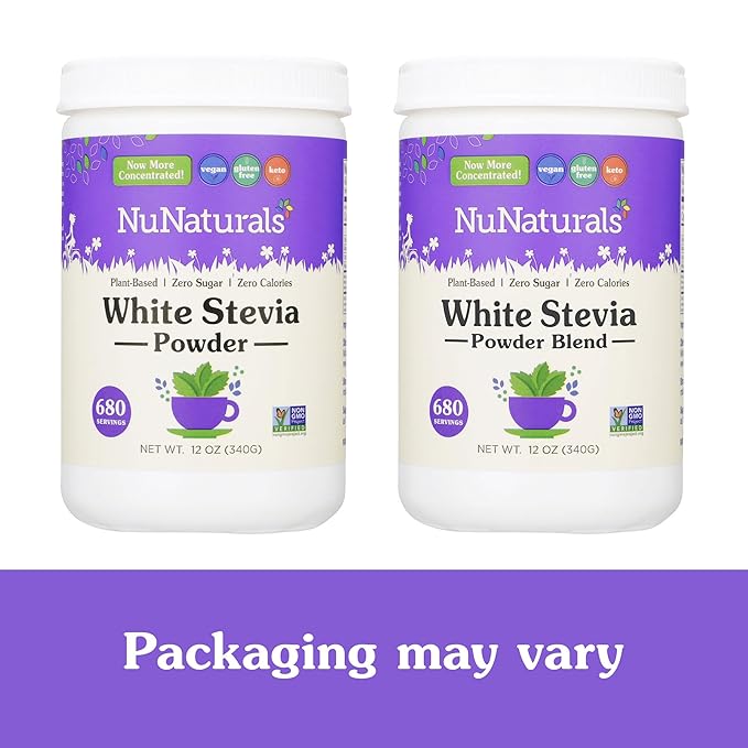 NuNaturals White Stevia Powder, Plant-Based Sugar Substitute, Zero Calorie Sweetener, 12 oz