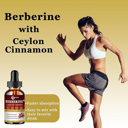 Berberine Liquid Drops 1500mg, Liposomal Berberine HCL, Berberine Complex Supplement w/Ceylon Cinnamon, Resveratrol,Bitter Melon,Green Tea, Dandelion Root, Milk Thistle - Vegan & Natural