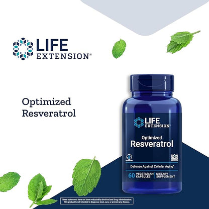 Life Extension Optimized Resveratrol Elite - Highly Bioavailable Trans Resveratrol Supplement - From Grape & Japanese Knotweed - For Brain Health - Gluten-Free, Non-GMO - 60 Vegetarian Capsules