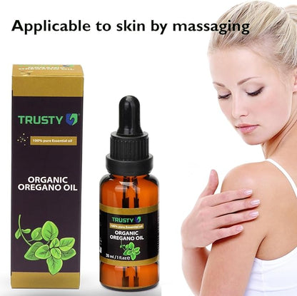 Trusty Organic Oregano Oil 30ml Super Concentrated USDA Organic Oil of Oregano Drops for Immune Support and Digestive Health - Vegan Non GMO 100% Pure Oregano Oil Drops for Kids and Adults