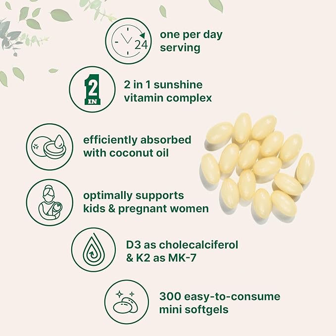 Micro Ingredients Vitamin D3 1,000 iu Plus K2 (MK-7) 25 mcg, 300 Virgin Coconut Oil Softgels | 2 in 1 Vitamins D & K Complex | Ideal Potency for Kids & Pregnant Women – Easy to Swallow