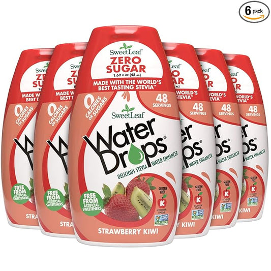 SweetLeaf Water Drops, Strawberry Kiwi – Sugar-Free Water Enhancer Drops, Stevia & Monk Fruit Sweetener Water Flavoring, 1.62 Oz (Pack of 6)