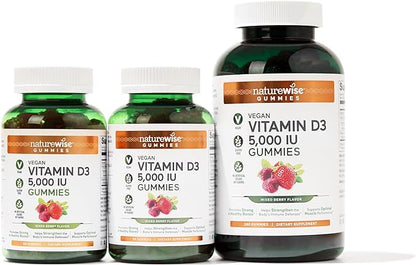 NatureWise Vitamin D3 5000 IU Gummies - Mixed Berry Flavor - Vitamin D Gummies for Adults, Immune Support Supplement, Muscle & Bone Strength - Vegan, Gluten Free, Non-GMO - 90 Gummies[45-Day Supply]