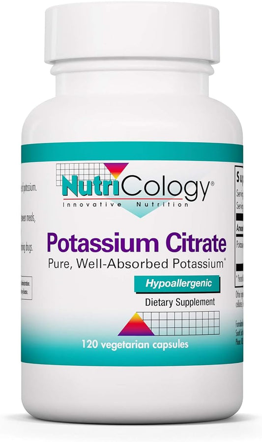 Nutricology Potassium Citrate - for Men & Women, Organic, Pure, Well-Absorbed, 99mg Supplement, Vegetarian Capsules - 120 Count