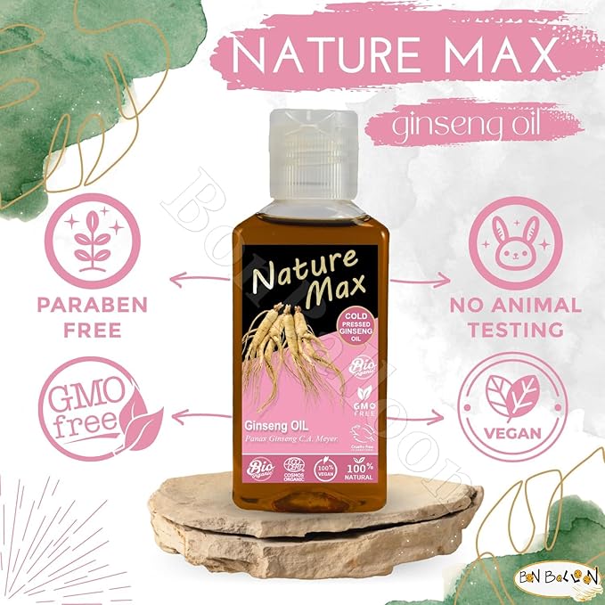 Nature Max Ginseng Oil Natural Undiluted Pure for Hair Skin Care & Food Cold Pressed Premium (1Pack = 3.38 oz / 100 ml) زيت جنسنج