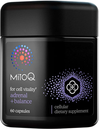 MitoQ Adrenal + Balance Advanced CoQ10 Antioxidant with Ashwagandha, Rhodiola & Maritime Pine for Restorative Sleep, Healthy Adrenal Function, Balanced Cortisol Levels & Cell Vitality (60 Capsules)