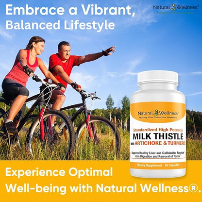 Natural Wellness Milk Thistle with Artichoke & Turmeric - Comprehensive Liver Support Supplement - Regenerate & Improve Liver Function, Protect from Toxins & Free Radicals