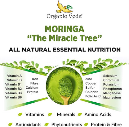 Organic Veda Moringa Powder – 100% Pure and Organic USDA Certified Moringa Leaf Powder for Overall Health – Non-GMO Whole Green Super Food Nutrition to Boost Immunity, 1lb (Pack of 1)