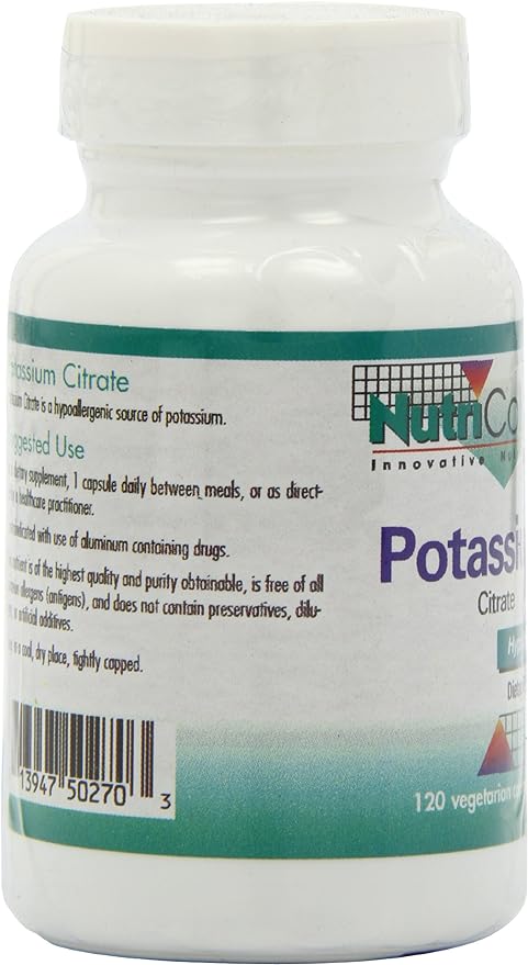 Nutricology Potassium Citrate - for Men & Women, Organic, Pure, Well-Absorbed, 99mg Supplement, Vegetarian Capsules - 120 Count