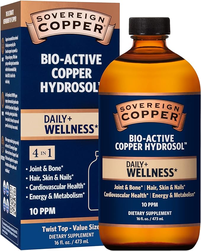 Bio-Active Copper Hydrosol, Daily+ 4-in-1 Wellness Supplement for Joint and Bone*, Hair, Skin and Nails*, Cardiovascular Health* and Energy and Metabolism Support*, 16oz