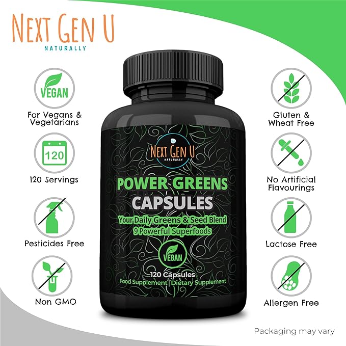 NGU Super Greens Immune System Support 500 mg 120 Vegan Capsules Contains Mixed Superfoods for Daily Booster Healthy Keto Blend w/Acai, Wheatgrass, Guarana, Chlorella, Flaxseed, Matcha, Maca