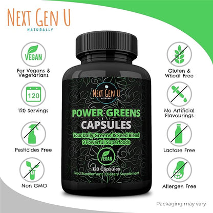 NGU Super Greens Immune System Support 500 mg 120 Vegan Capsules Contains Mixed Superfoods for Daily Booster Healthy Keto Blend w/Acai, Wheatgrass, Guarana, Chlorella, Flaxseed, Matcha, Maca